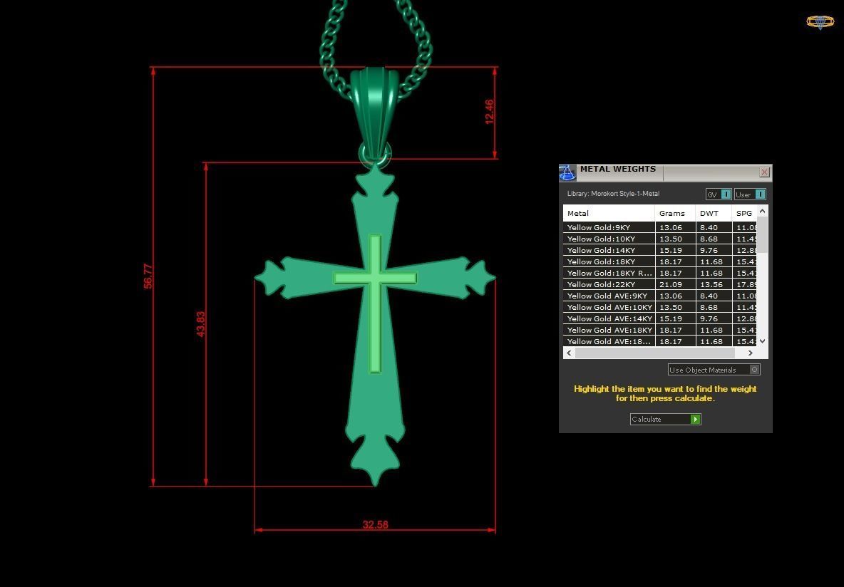 Light Gold 18K Cross Pendant 2CP060 3D print model_1