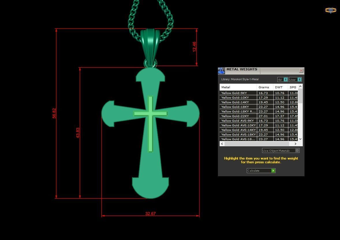 Light Gold 18K Cross Pendant 2CP052 3D print model_1