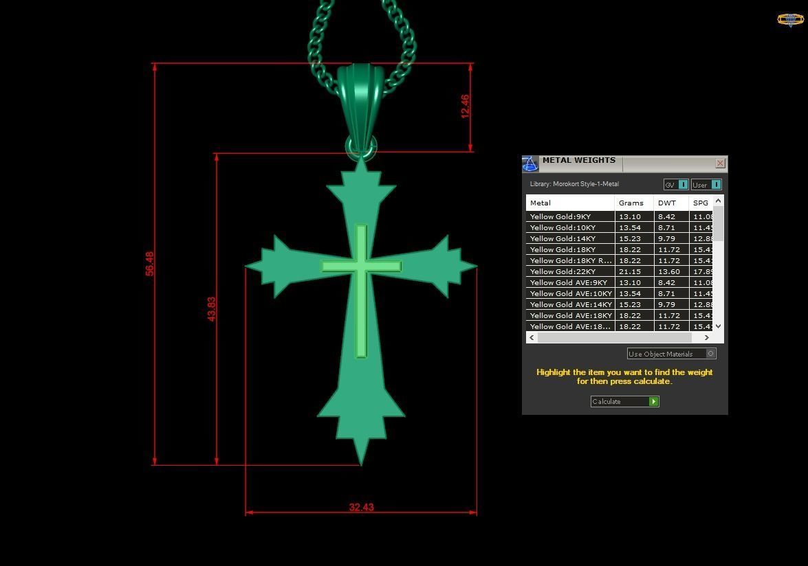 Light Gold 18K Cross Pendant 2CP048 3D print model_1