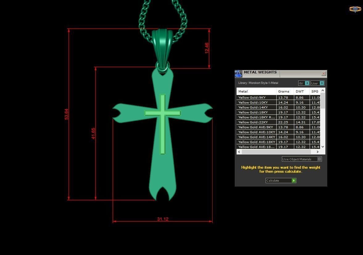 Light Gold 18K Cross Pendant 2CP047 3D print model_1