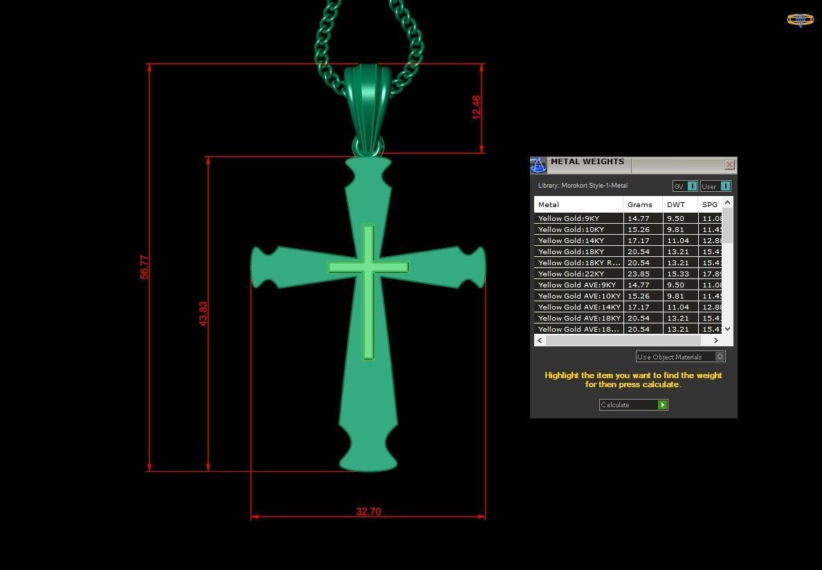 Light Gold 18K Cross Pendant 2CP045 3D print model_1