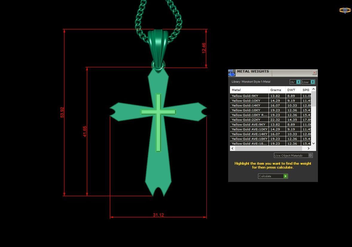 Light Gold 18K Cross Pendant 2CP042 3D print model_1