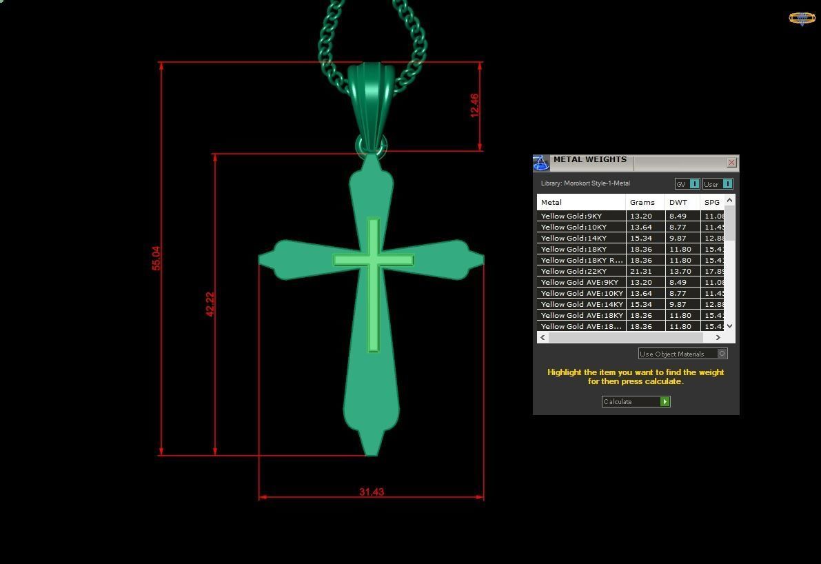 Light Gold 18K Cross Pendant 2CP041 3D print model_1