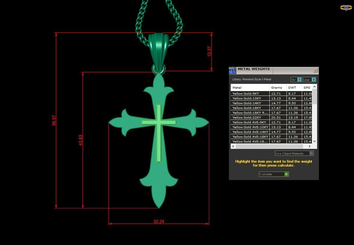 Light Gold 18K Cross Pendant 2CP040 3D print model_1