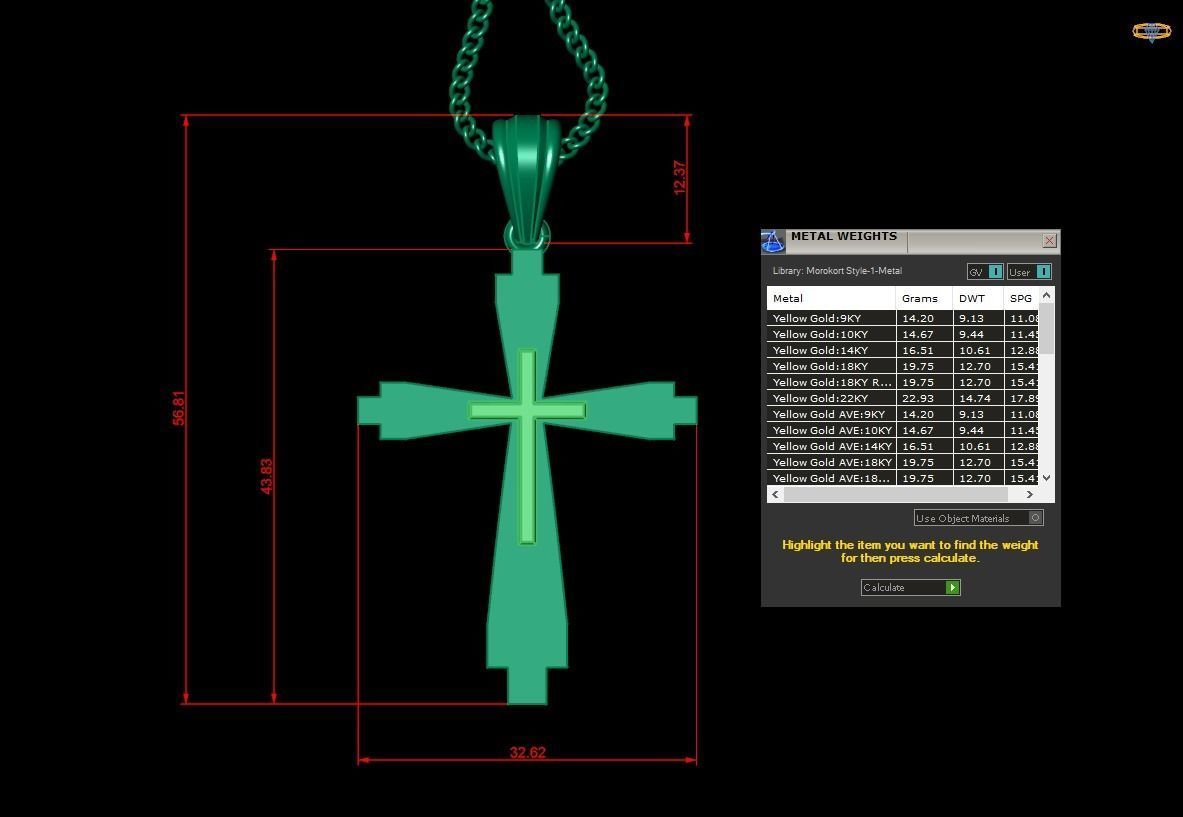 Light Gold 18K Cross Pendant 2CP039 3D print model_1