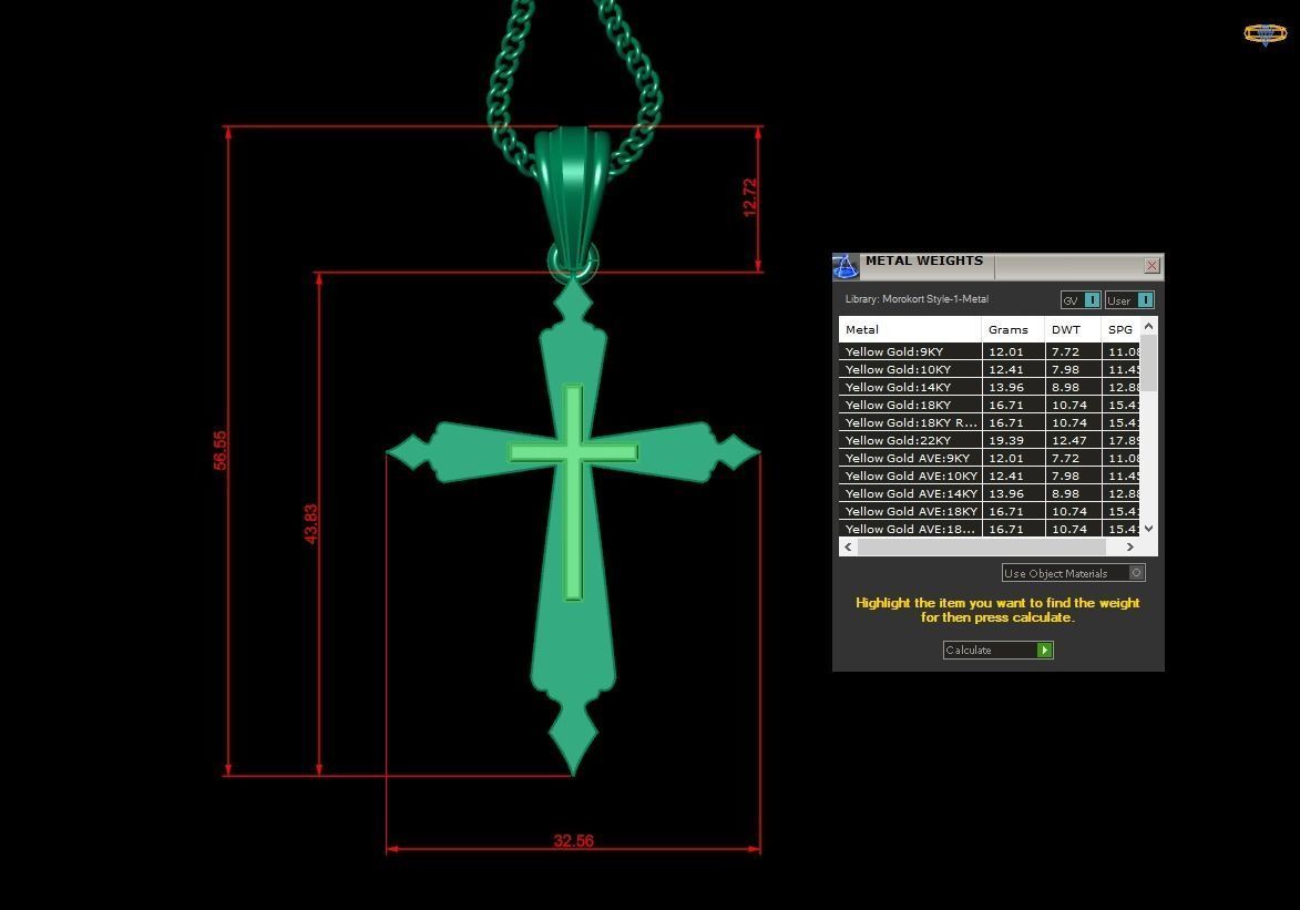 Light Gold 18K Cross Pendant 2CP038 3D print model_1