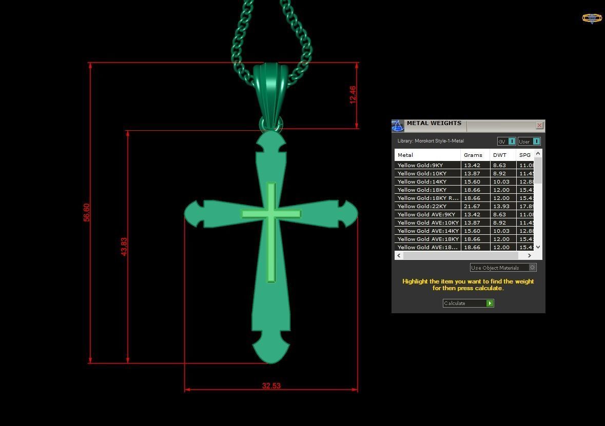 Light Gold 18K Cross Pendant 2CP036 3D print model_1