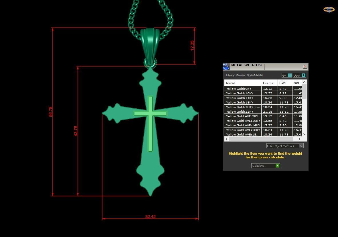 Light Gold 18K Cross Pendant 2CP034 3D print model_1