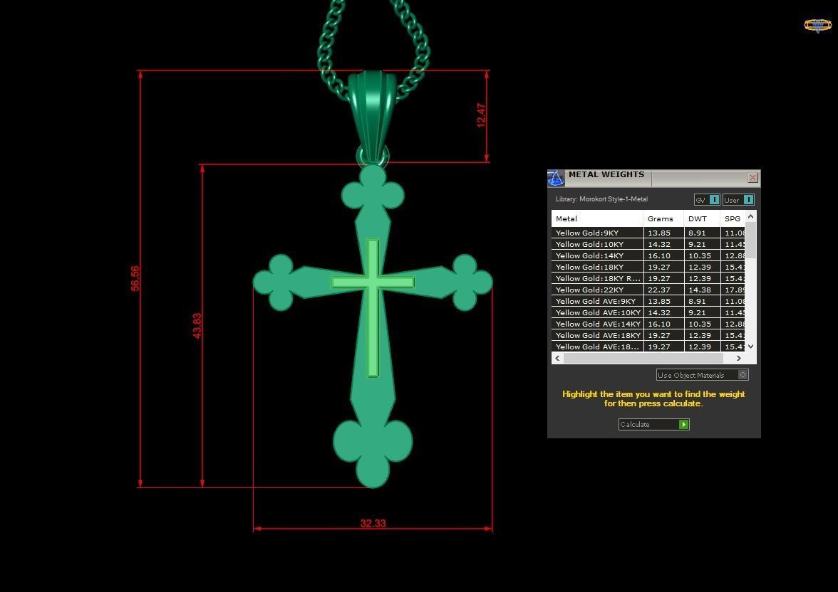 Light Gold 18K Cross Pendant 2CP022 3D print model_1