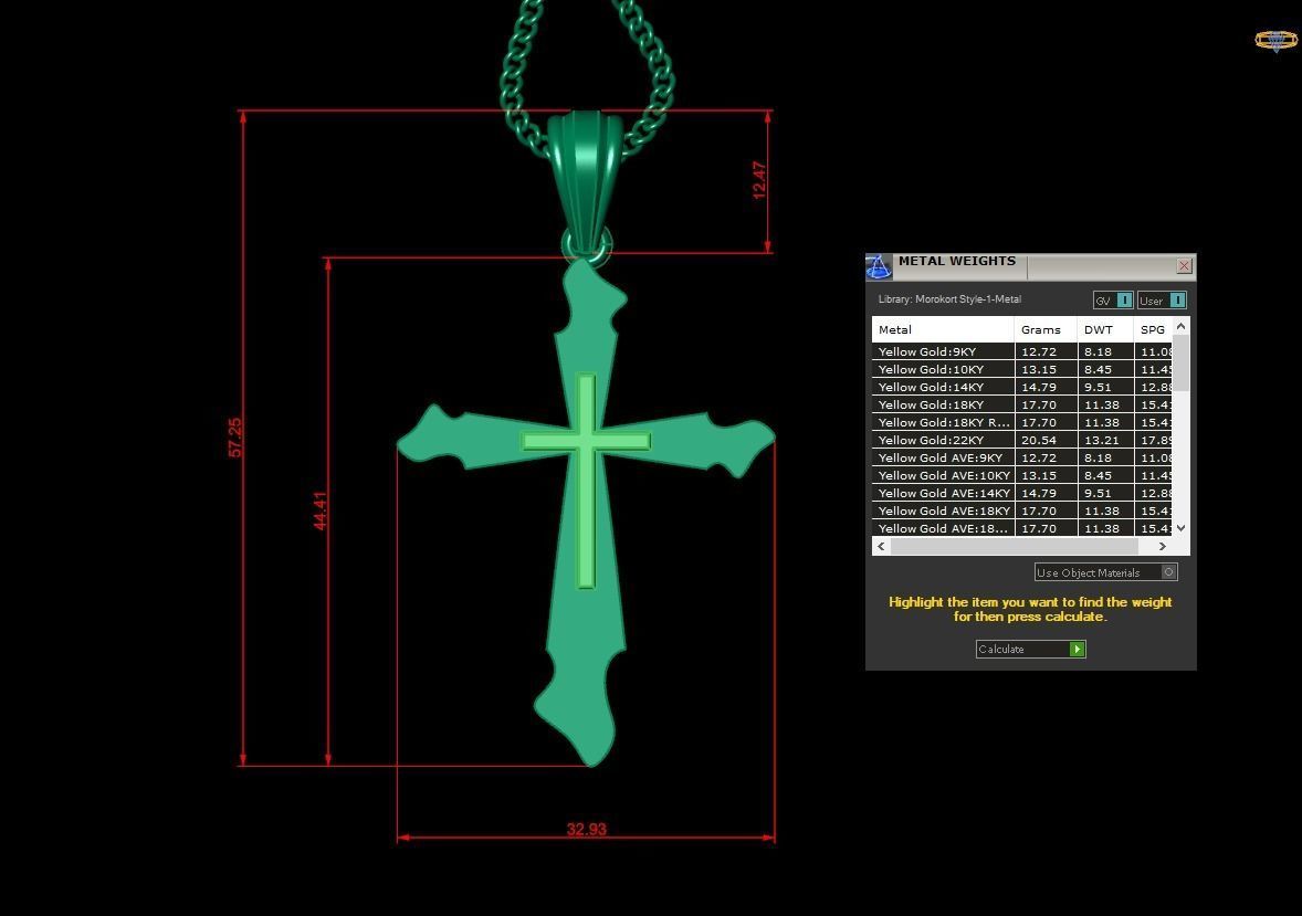 Light Gold 18K Cross Pendant 2CP020 3D print model_1