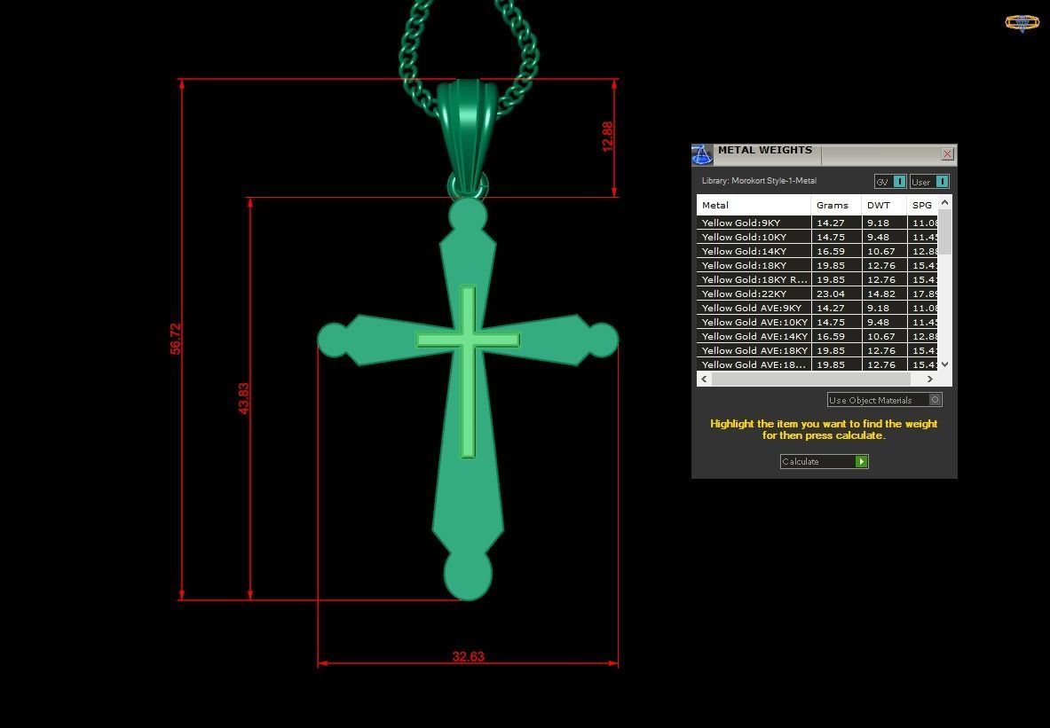 Light Gold 18K Cross Pendant 2CP019 3D print model_1