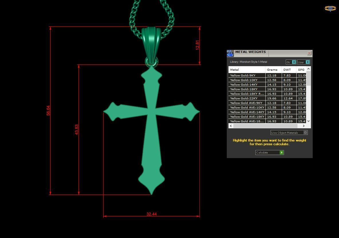 Light Gold 18K Cross Pendant 2CP012 3D print model_1