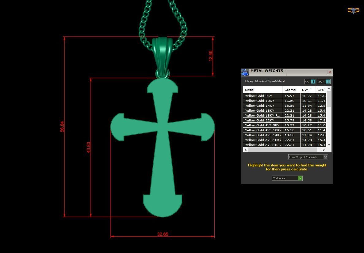 Light Gold 18K Cross Pendant 2CP011 3D print model_1