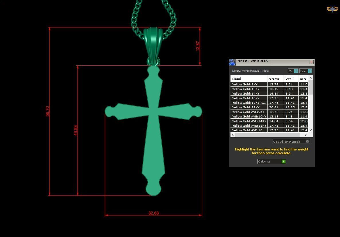 Light Gold 18K Cross Pendant 2CP010 3D print model_1