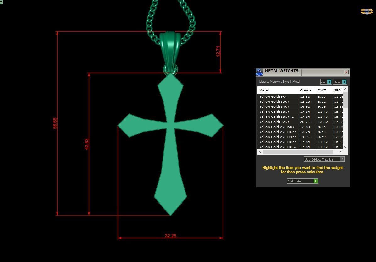 Light Gold 18K Cross Pendant 2CP009 3D print model_1