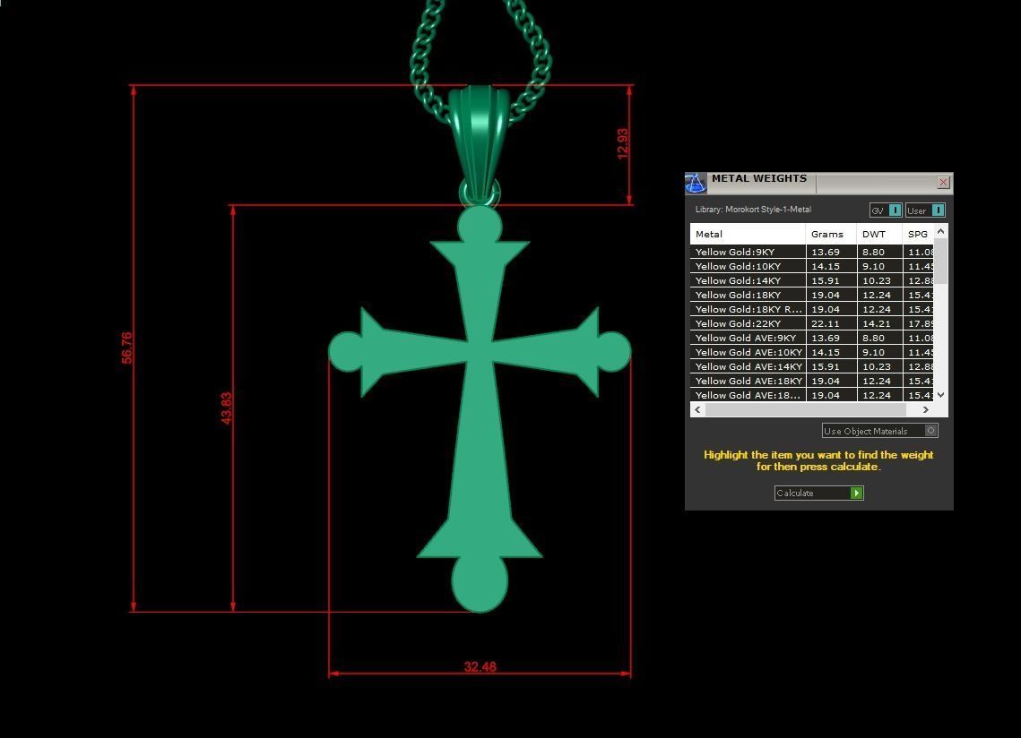 Light Gold 18K Cross Pendant 2CP008 3D print model_1