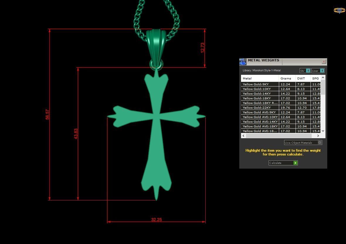 Light Gold 18K Cross Pendant 2CP007 3D print model_1