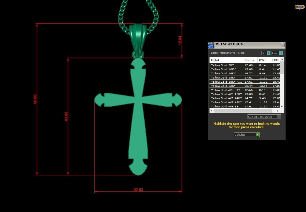 Light Gold 18K Cross Pendant 2CP005 3D print model_1