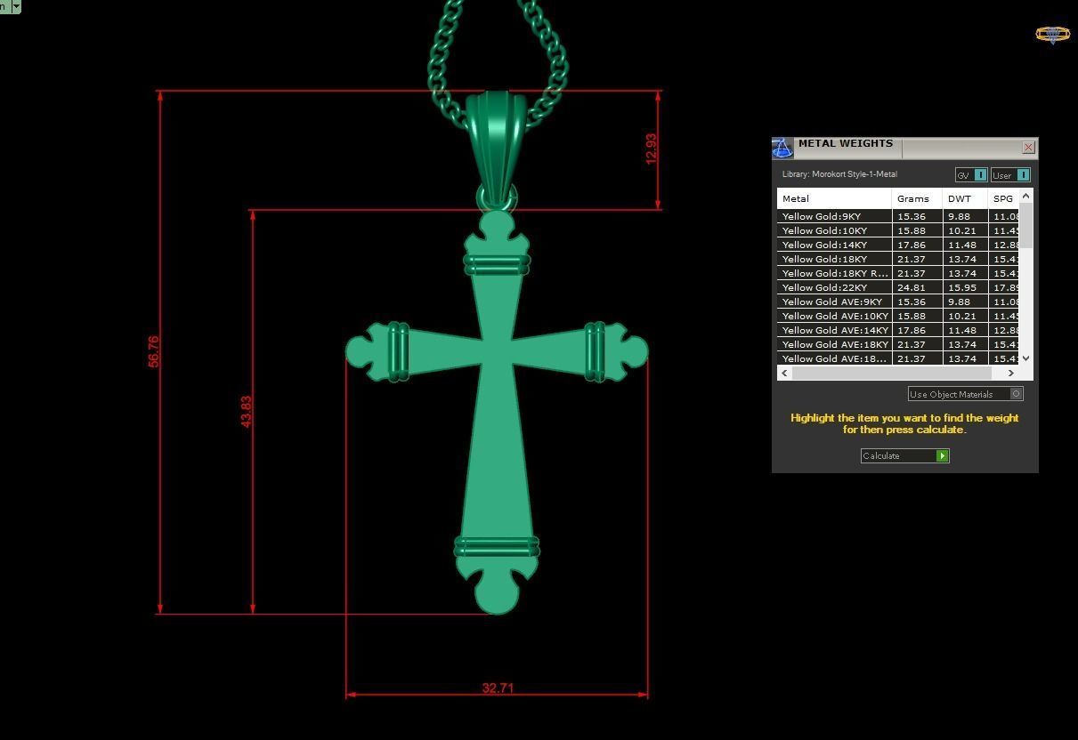 Light Gold 18K Cross Pendant 2CP003 3D print model_1