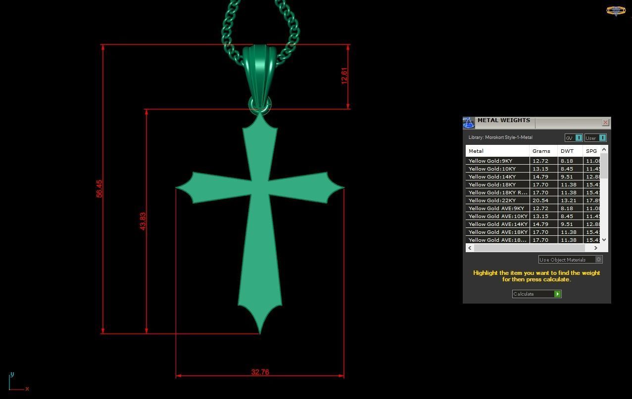 Light Gold 18K Cross Pendant 2CP002 3D print model_1