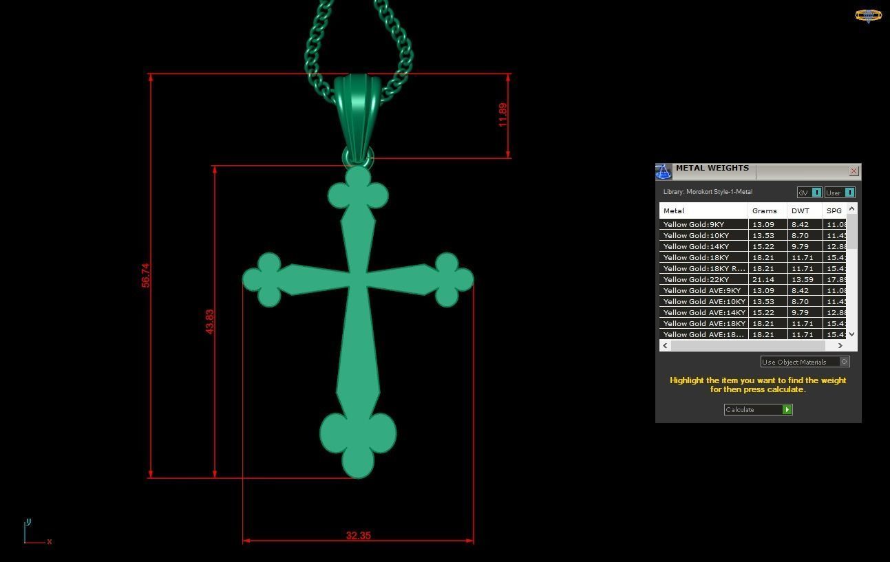 Light Gold 18K Cross Pendant 2CP001 3D print model_1