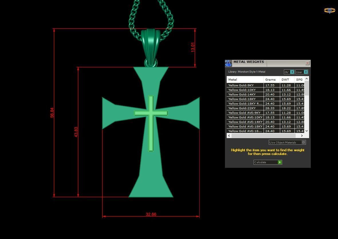 Light Gold 18K Cross Pendant 2CP018 3D print model_1