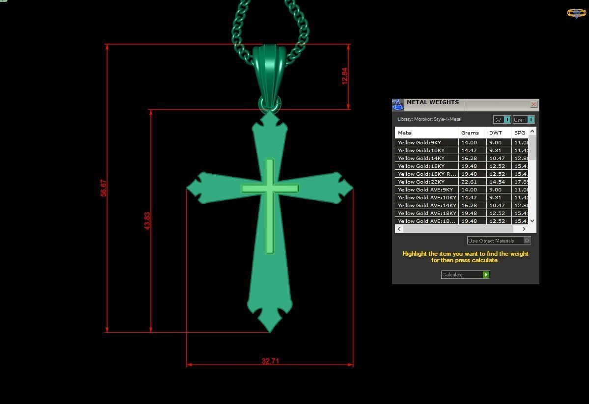 Light Gold 18K Cross Pendant 2CP017 3D print model_1