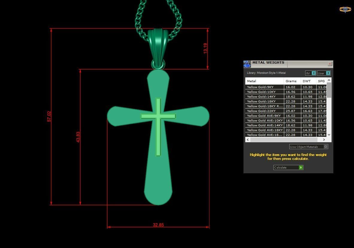Light Gold 18K Cross Pendant 2CP016 3D print model_1