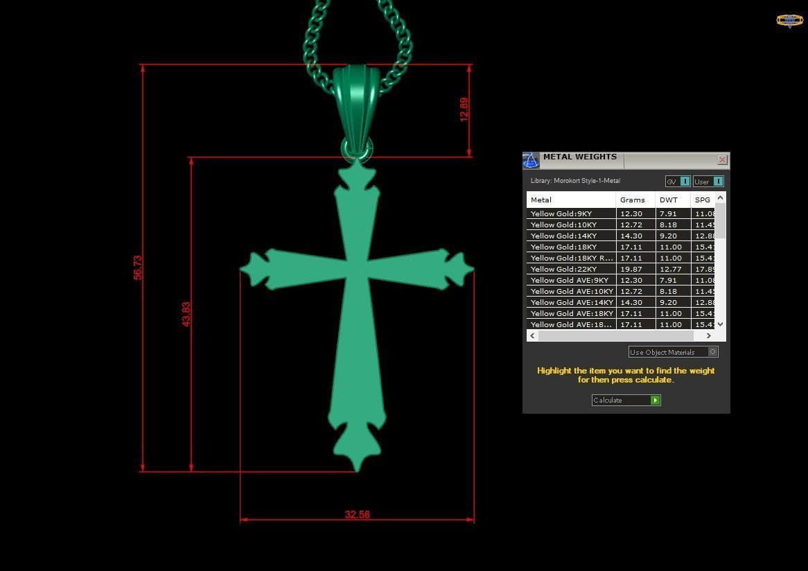 Light Gold 18K Cross Pendant 2CP015 3D print model_1