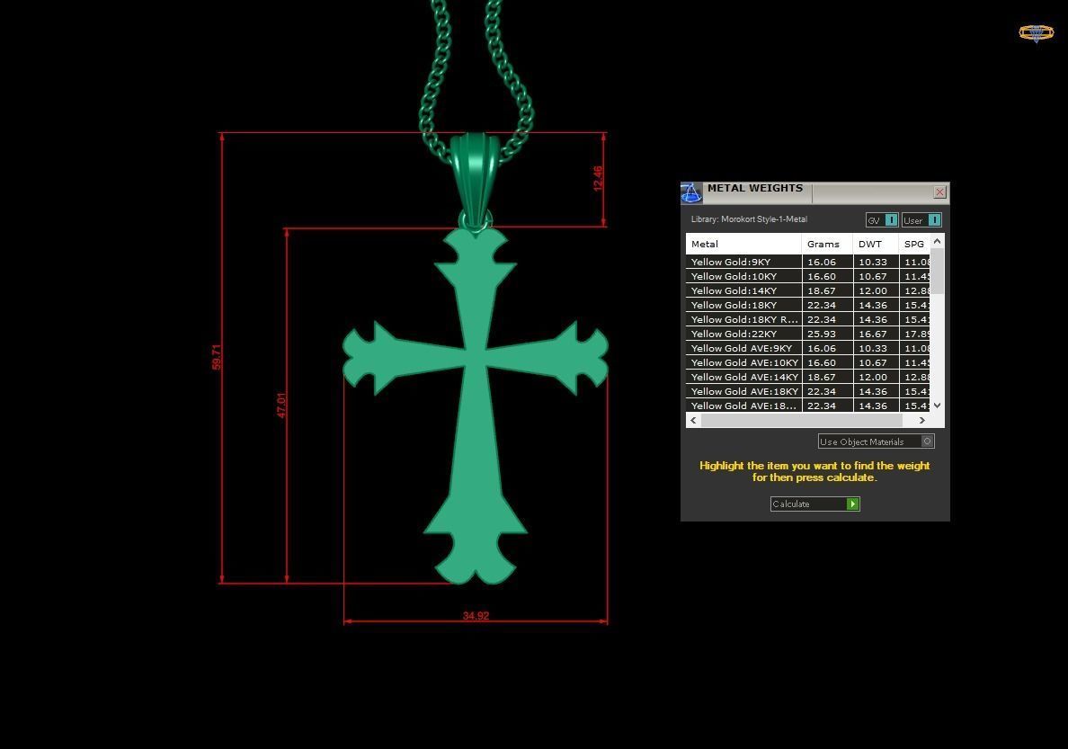 Light Gold 18K Cross Pendant 2CP014 3D print model_1