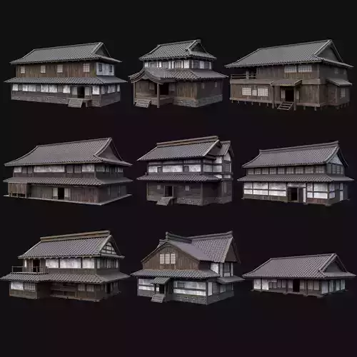 JAPANESE BIG FEUDAL HOUSES HUTS VILLAGE BUILDINGS COLLECTION