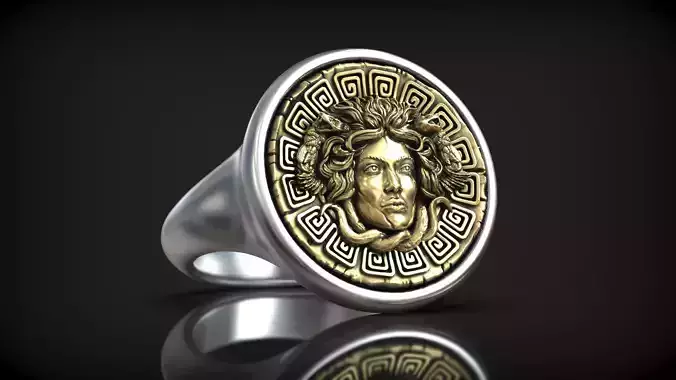 Medusa Gorgona Head Greek Traditional Ornament Coin Ring