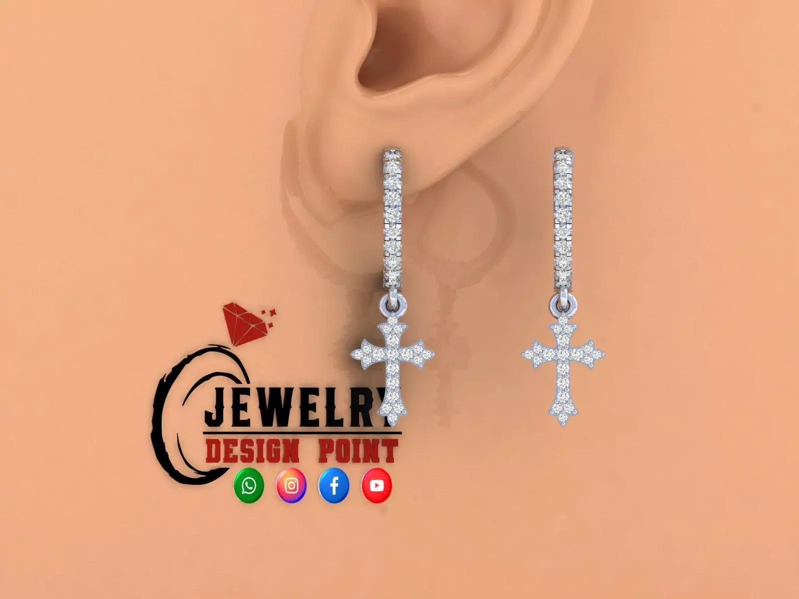 Custom Diamond Hoops Earring - Cross Earrings Studs - Unisex 3D print model
