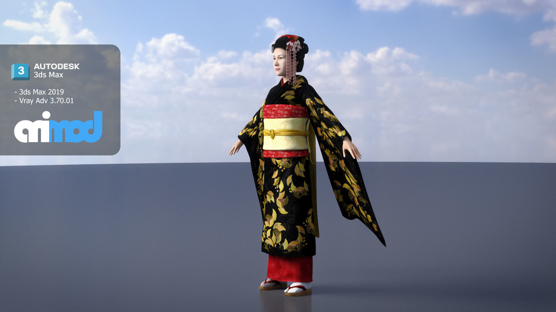 Japanese Geisha 3D model_2