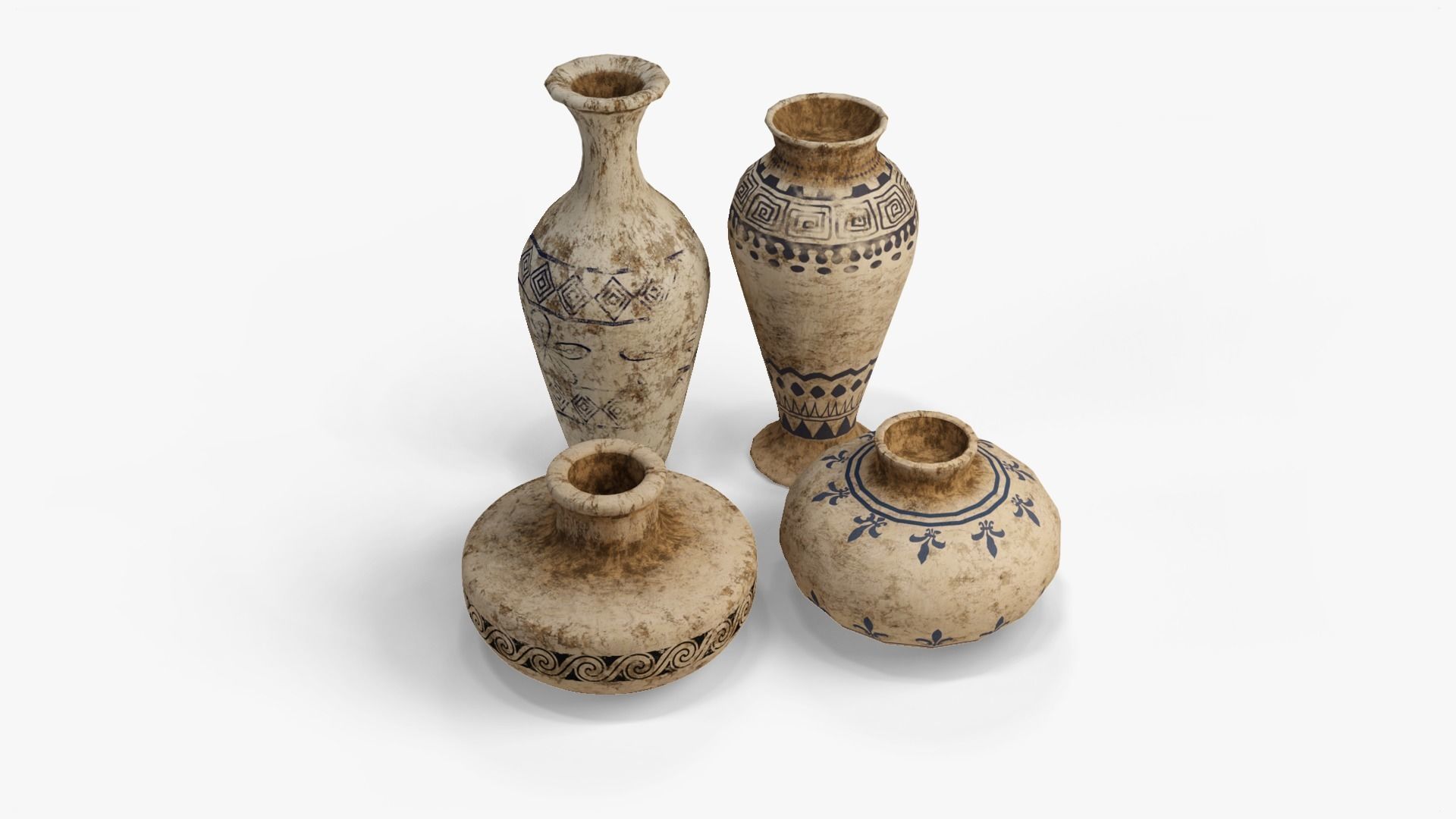 Old Clay Pots and Vases Low-poly 3D model_2