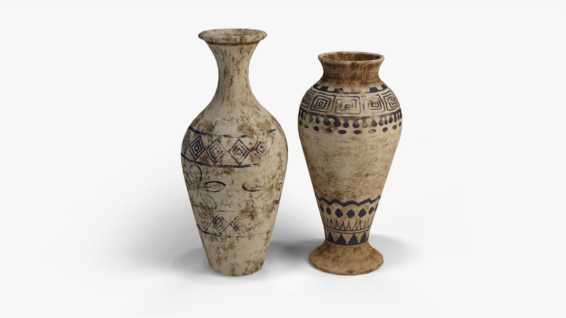 Old Clay Pots and Vases Low-poly 3D model_7