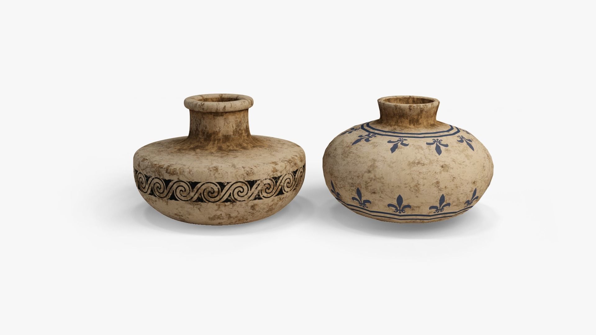 Old Clay Pots and Vases Low-poly 3D model_8