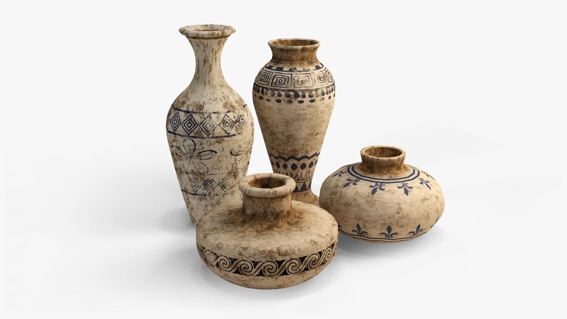 Old Clay Pots and Vases Low-poly 3D model_1
