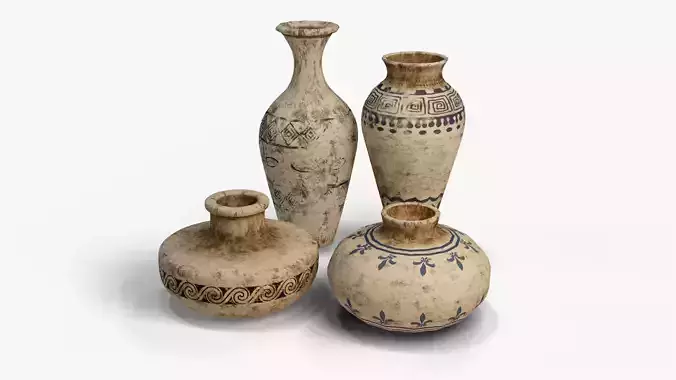 Old Clay Pots and Vases Low-poly 3D model