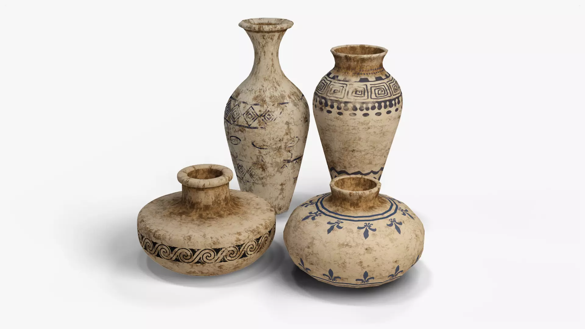 Old Clay Pots and Vases Low-poly 3D model_0