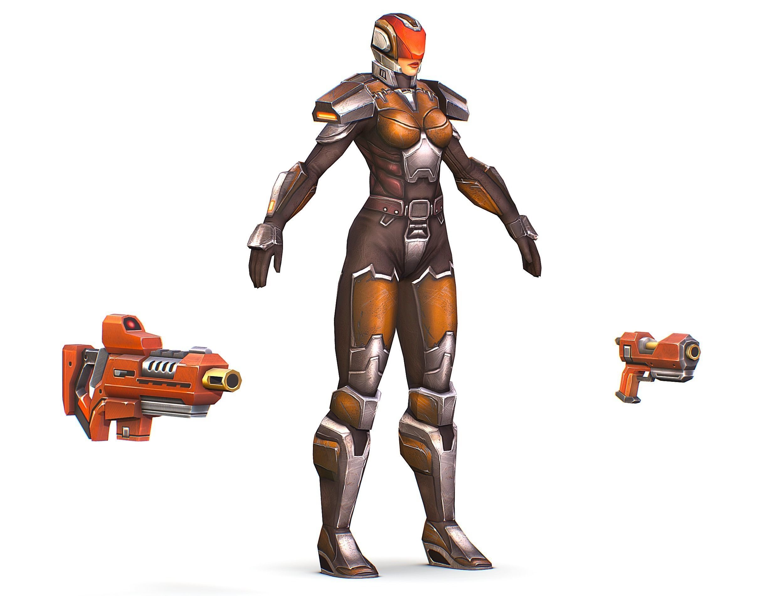 Woman Cyborg Soldier Female with Rifle and Pistol Low-poly 3D model_2