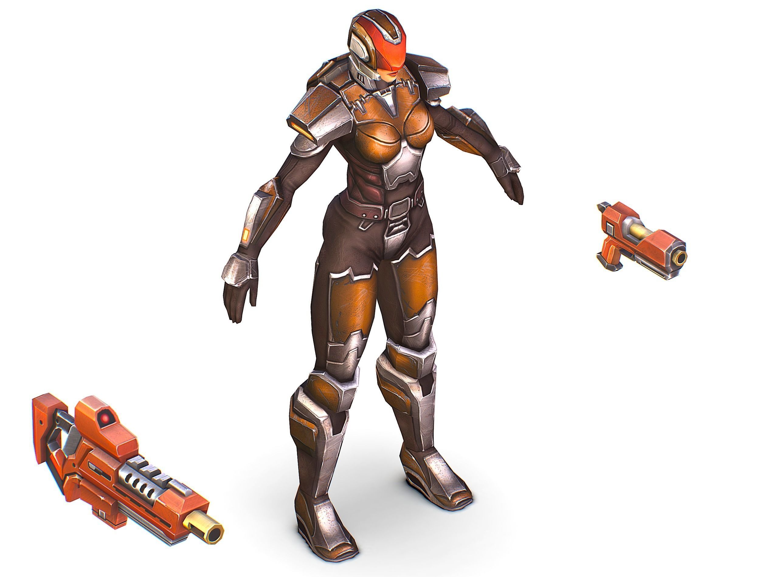 Woman Cyborg Soldier Female with Rifle and Pistol Low-poly 3D model_39