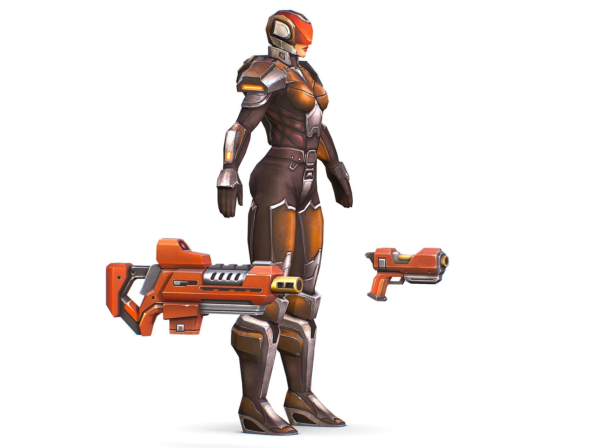 Woman Cyborg Soldier Female with Rifle and Pistol Low-poly 3D model_5