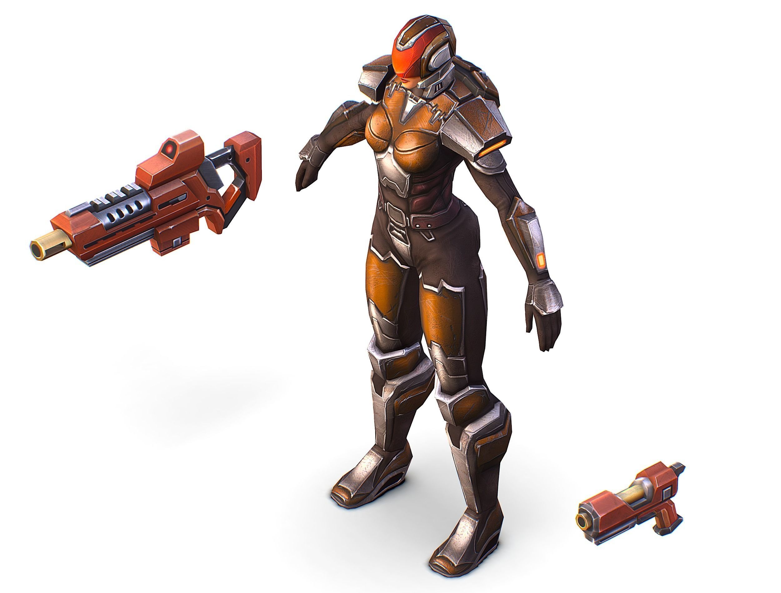 Woman Cyborg Soldier Female with Rifle and Pistol Low-poly 3D model_40