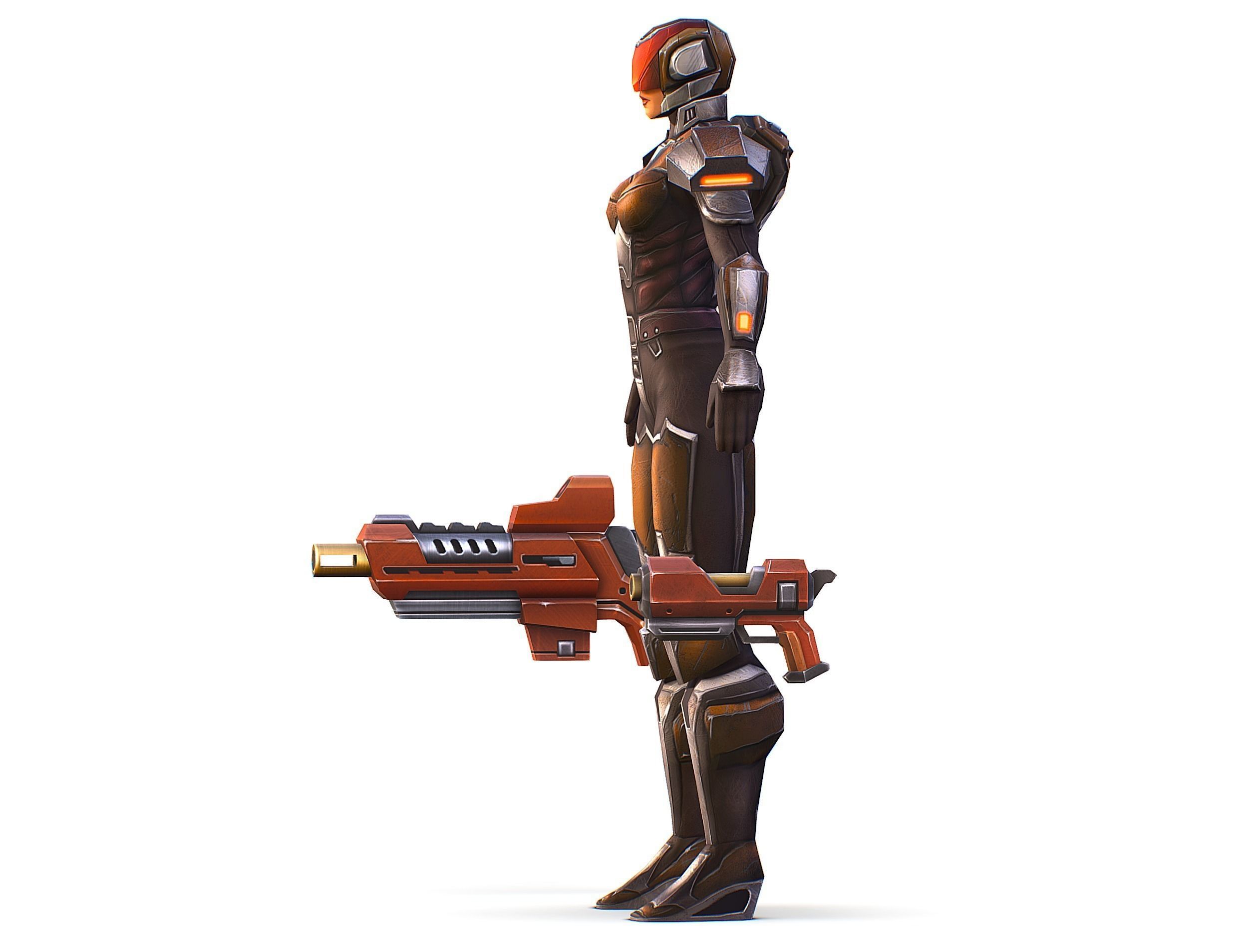 Woman Cyborg Soldier Female with Rifle and Pistol Low-poly 3D model_21