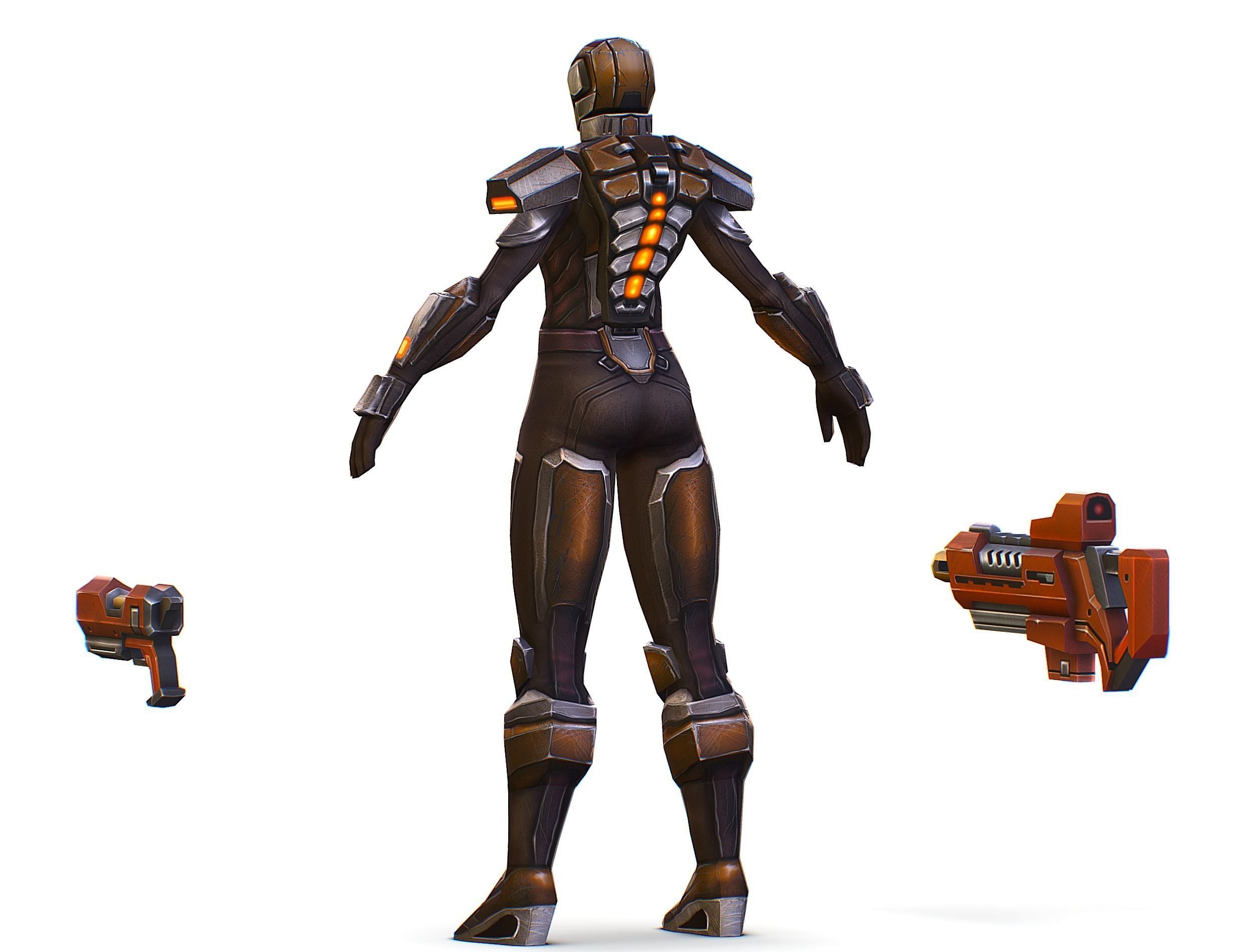 Woman Cyborg Soldier Female with Rifle and Pistol Low-poly 3D model_17