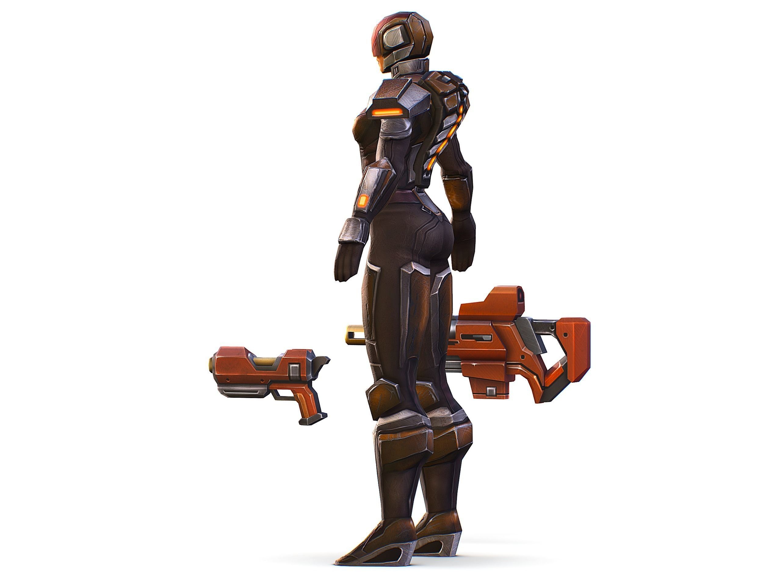 Woman Cyborg Soldier Female with Rifle and Pistol Low-poly 3D model_19