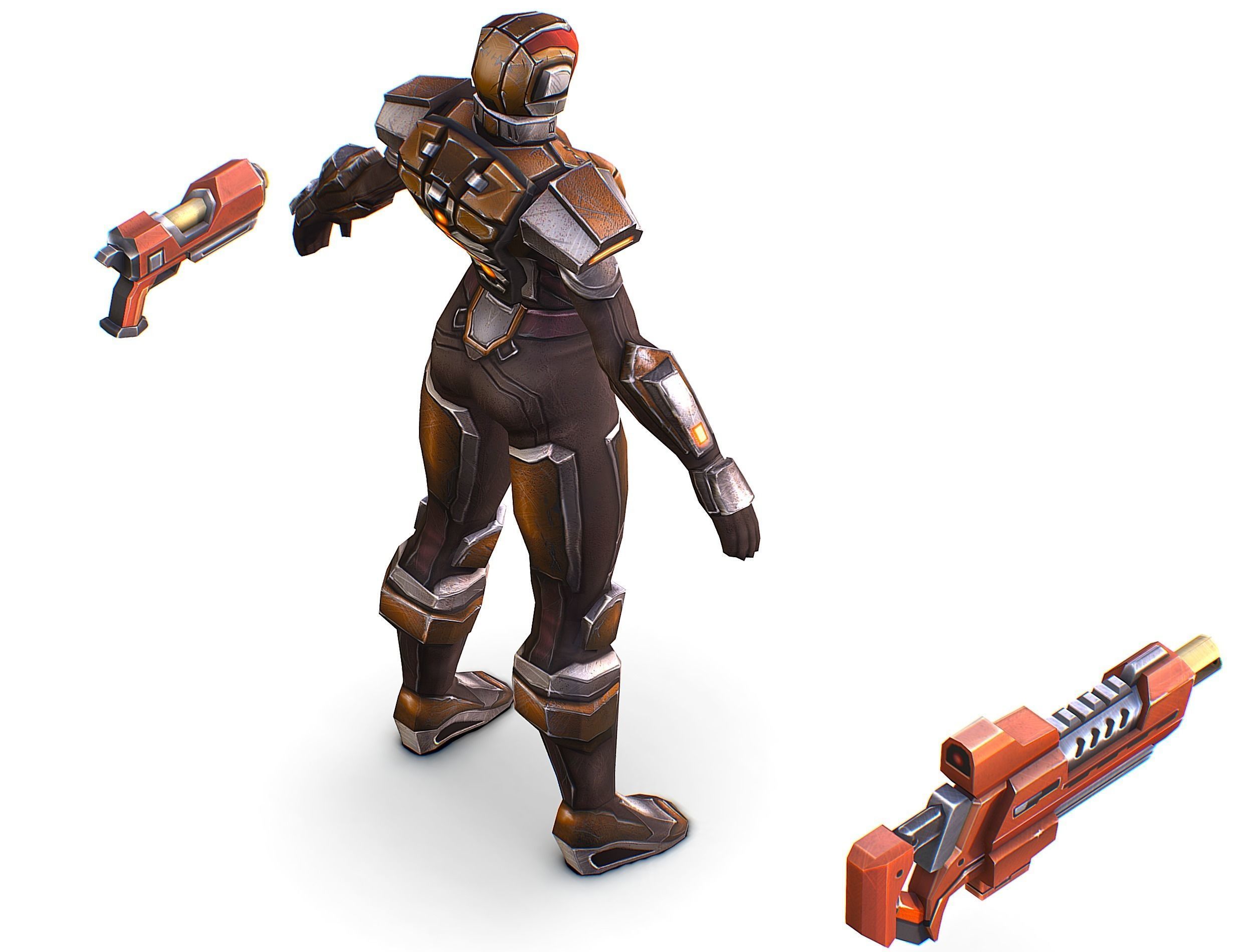 Woman Cyborg Soldier Female with Rifle and Pistol Low-poly 3D model_42
