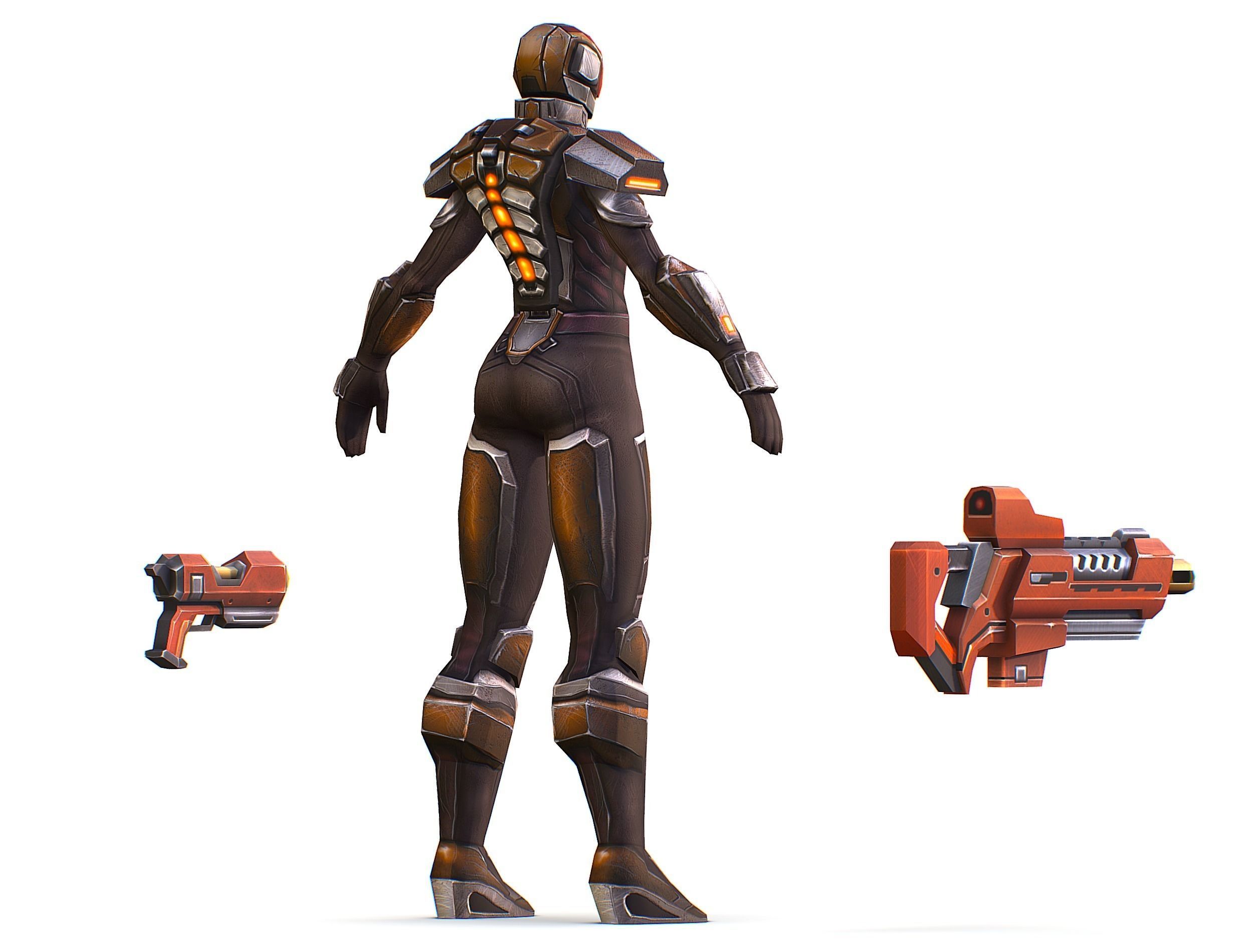 Woman Cyborg Soldier Female with Rifle and Pistol Low-poly 3D model_13
