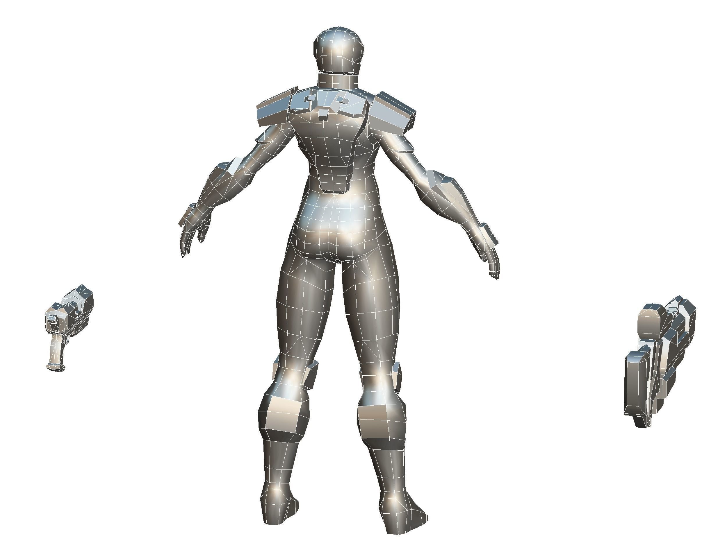 Woman Cyborg Soldier Female with Rifle and Pistol Low-poly 3D model_67